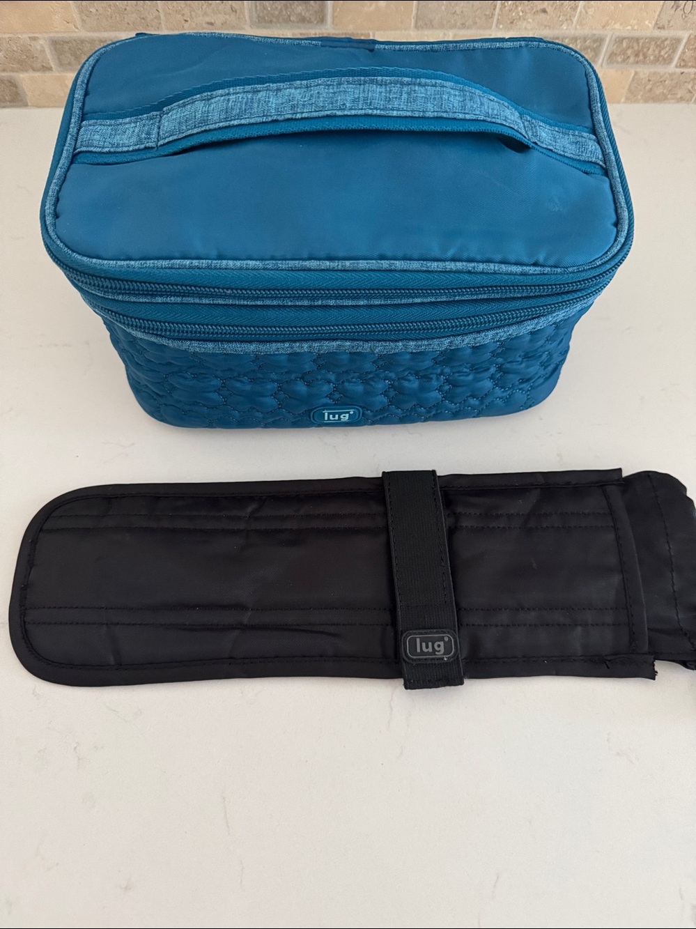 LUG Quilted Teal Travel Cosmetic Case with Top Handle & Hot Hair Tool Case.